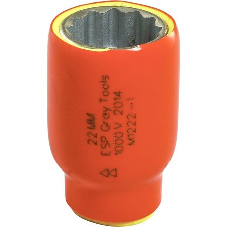 GRAY TOOLS 22mm X 1/2" Drive, 12 Point Standard Length, 1000V Insulated M1222-I